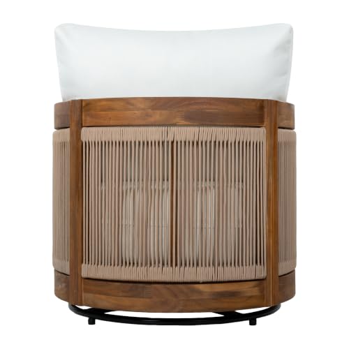 Christopher Knight Home Ayla 7-Seater Patio Furniture Set with Coffee Table, Set of 4 Outdoor Swivel Accent Chair and Sofa Set, 5 Piece Outdoor Acacia Wood Conversation Set with Cushion, Teak+Beige