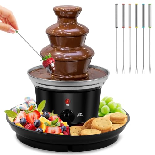 16oz Chocolate Fountain, 3-Tier MINI Chocolate Fondue Fountain with 6PCS Fondue Fork and Removal Tray for Treats/Fruits/Nuts
