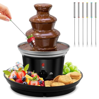 16oz Chocolate Fountain, 3-Tier MINI Chocolate Fondue Fountain with 6PCS Fondue Fork and Removal Tray for Treats/Fruits/Nuts