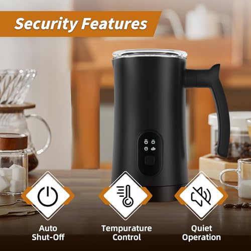 MUMAO Milk Frother, 4-in-1 Electric Milk Steamer, 350ml/11.8oz Automatic Frother for Coffee, Warm and Cold Foam Maker for Latte, Cappuccino and Hot Chocolate (Black)