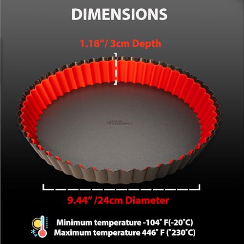 ISRAA ESSENTIALS Fluted Tart Pan 9 inch Removable Bottom-Round Oreo Tart Pan with Crust Shaper Ring-Nonstick Carbon Steel Tart Molds for Baking, Fruit Tart, Pies & Quiche Baking Dish