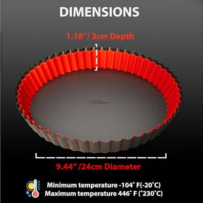ISRAA ESSENTIALS Fluted Tart Pan 9 inch Removable Bottom-Round Oreo Tart Pan with Crust Shaper Ring-Nonstick Carbon Steel Tart Molds for Baking, Fruit Tart, Pies & Quiche Baking Dish