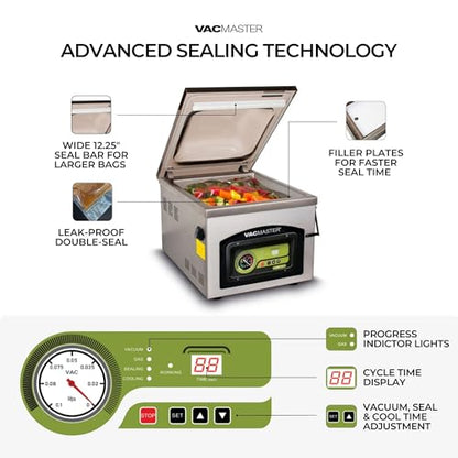 VacMaster VP230 Chamber Vacuum Sealer – Commercial Vacuum Sealer Machine for Food with 1/2 HP Oil Pump, 12.25” Seal Bar for 12” x 15” Bags, Food Vacuum Sealer for Sous Vide, Liquids & Food Storage