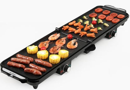 SUNVIVIPRO Electric Griddle Indoor, 1600W Large Flat Top Grill with 17.5" x 9" Nonstick Plates, 2 Cooking Zone with Adjustable Temp, Pancake Egg Maker with Drip Tray, Indicator Light