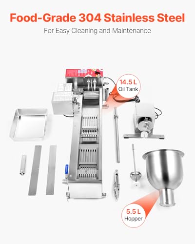 VEVOR Commercial Automatic Donuts Machine, Single Row Donuts Making Equipment, Stainless Steel Frying Auto Fryer, with 3 Size Molds, Auto Counting
