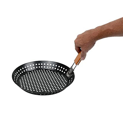 12" Non-Stick Grilling Skillet with Removable Handle - Large Grill Pan & Deep Fryer Strainer Basket for Seafood & Vegetables - Indoor & Outdoor BBQ Grill & Restaurant Use by Mr. Bar-B-Q 06750X