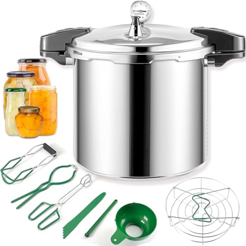 KILOGORGE 24qt pressure canner and canning pressure cooker with gauge,14.5PSI,practical 7pc Canning Supplies Starter Set,compatibility gas and induction cooktops, pressure cooker for canning (GREEN)