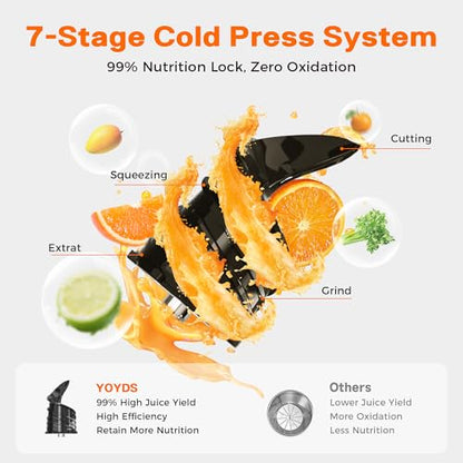 Cold Press Juicer with 5.5" Wide Feed Chute, Slow Masticating Juicer Machine for Whole Fruits & Vegetables, High Juice Yield, Gray