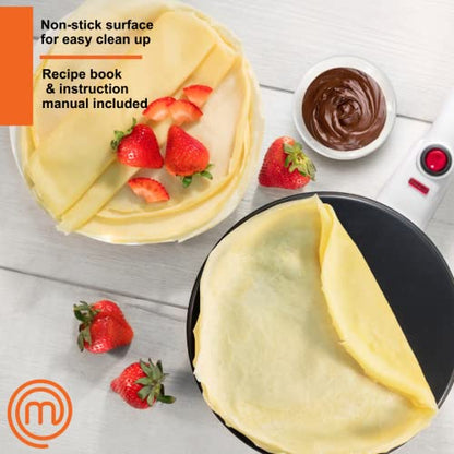 MasterChef Cordless Crepe Maker w Nonstick Dipping Plate plus Electric Base & Spatula, Includes Recipe Guide, Compact Baker Machine for Thin Homemade Crepes, Baked Dessert Treats, Breakfast or Brunch