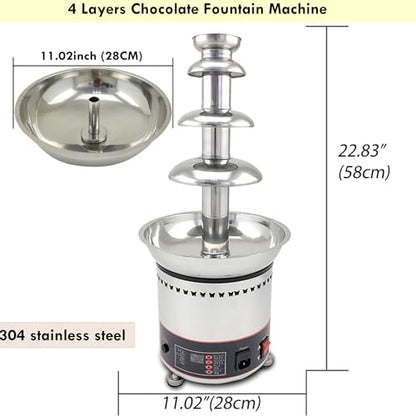 PreAsion Chocolate Fountain 110V Electric 4-Tiers Digital Chocolate Fountain Melting Machine Heating Fondue Fountain,3kg of chocolate