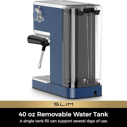 CHULUX Slim Espresso Machine with Milk Frother, 20 Bar Professional Italian Pump Espresso Coffee Machine for Home Cappuccino & Latte Maker, Stainless Steel, Dark Blue