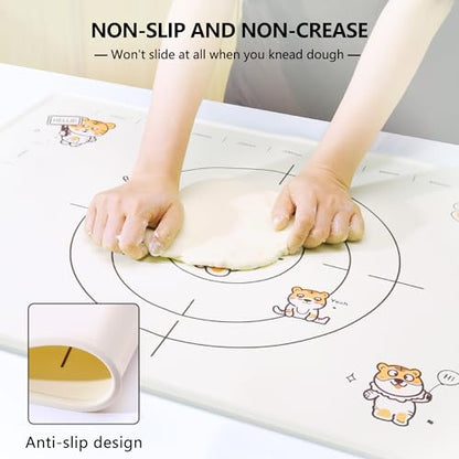 COOKSTYLE 34x24 Inch Extra Thick Silicone Pastry Board, Silicone Baking Mat with Measurements, Non-slip Silicone Mat, Kneading Counter Mat, Non-Stick Dough Mat with Edge Heightening