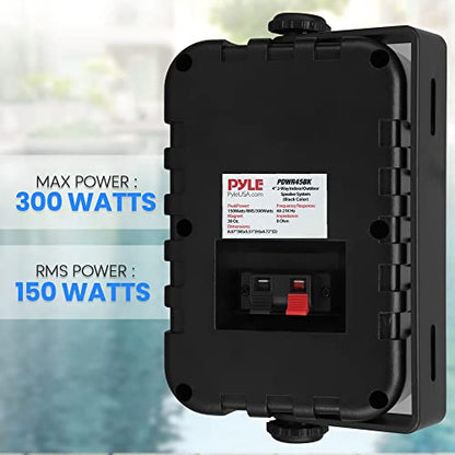 Pyle Indoor Outdoor Speakers Pair - 300 Watt Dual Waterproof 4” 2-Way Full Range Speaker System w/ 1/2” High Compliance Polymer Tweeter - in-Home, Boat, Marine, Deck, Patio, Poolside - PDWR45BK