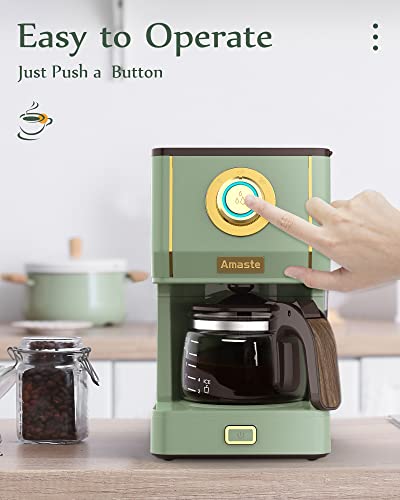 Amaste Drip Coffee Maker, Coffee Machine with 25 Oz Glass Coffee Pot, Retro Style Coffee Maker with Reusable Filter & Three Brewing Modes, Warming Plate, Matcha Green