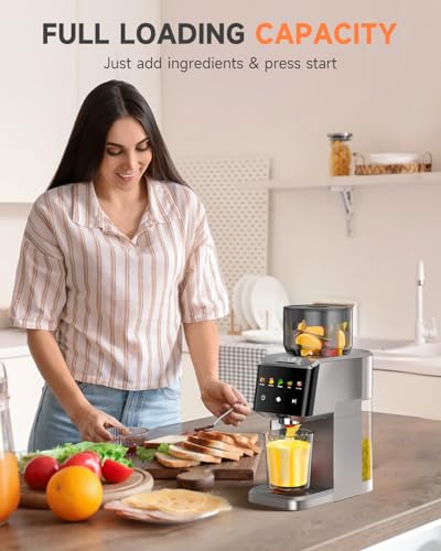 VCK Cold Press Juicer - Large 5.12" Feed Chute, Easy to Clean Slow Masticating for Nutrient Retention Quiet Motor -Silver