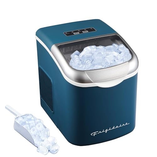 FRIGIDAIRE Retro Compact Ice Maker Machine, Bullet Ice, 26 lb per Day (Blue)