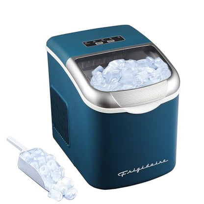 FRIGIDAIRE Retro Compact Ice Maker Machine, Bullet Ice, 26 lb per Day (Blue)