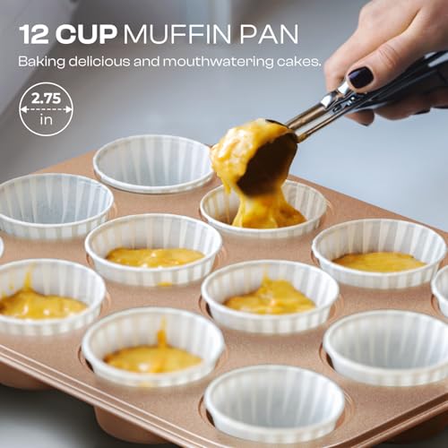Slow Slog Baking Pans Set 8-Piece Bakeware Sets, Baking Sets for Cooking Nonstick Oven Pan Set, Baking Sheet Set, Cookie Sheets for Baking, Muffin Pan, Cookie Sheets (Ceramic Coated Gold)