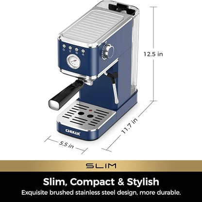 CHULUX Slim Espresso Machine with Milk Frother, 20 Bar Professional Italian Pump Espresso Coffee Machine for Home Cappuccino & Latte Maker, Stainless Steel, Dark Blue