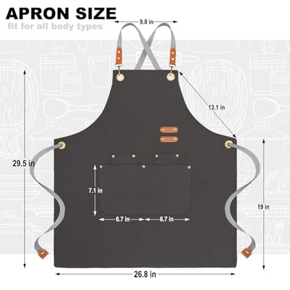 BeLuyi chef apron bib tool apron for man woman cross back straps with 4 pockets for kitchen cooking gardening baking working(black)