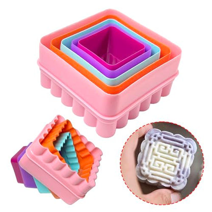 Cookie Biscuit Cutter Set, Two Side Cookie Cutters Plastic Set Multi-size Cake Fruit Vegetable Shapes Cutter Random color (Square Shaped, 5 Pack)