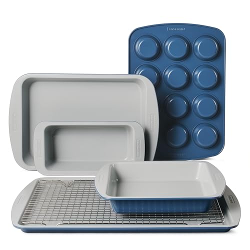 Tramontina Rise 6-Piece Ceramic Baking Pans Set, Non stick Essential Bakeware for Cookies, Loafs, Cakes, Brownies and Muffins