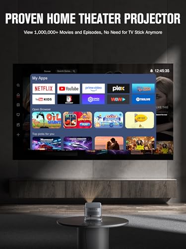 【2200ANSI & Officially-Licensed APP】Smart 4K Projector with WiFi and Bluetooth, VISSPL 3D Dolby Audio and Auto Focus Portable Outdoor Projector, Movie Home Theater Proyector with 360° Adjustable Stand