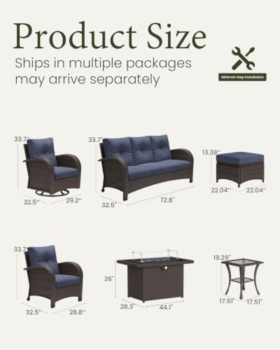 LayinSun 10 Pieces Outdoor Patio Furniture Set with Fire Pit Table