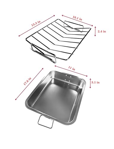 VBOYL 16" Premium Stainless Steel Roaster Pan Set with Baking & V-Shaped Racks - Heavy Duty, Healthy & Dishwasher Safe for Turkey, Chicken
