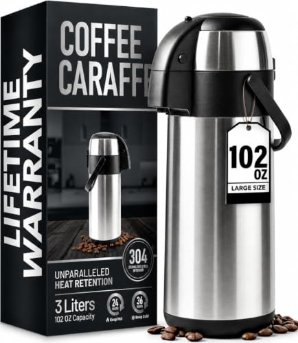 Coffee Carafe Insulated 102 OZ / 3L Stainless Steel Hot Beverage Dispenser, Airpot Coffee Dispenser with Pump, Thermal Coffee Carafe for Hot Liquids, Coffee Carafes for Keeping Hot Drink Dispenser