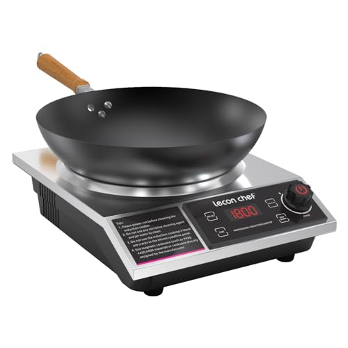leconchef Induction Cooker with Wok 1800W Professional Electric Induction Burner with 11-Level Setting for Cooking,24-hour Timer and Preset,Keep warm,14" Carbon Steel Wok Included