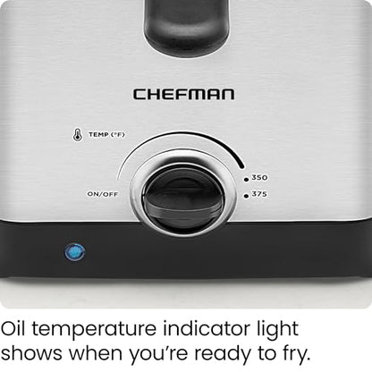 Chefman Fry Guy, The Most Compact & Convenient To Deep Fry Comfort Food, Restaurant-Style Basket With A 1.6-Quart Capacity, Easy-View Window & Adjustable Temp Control, Stainless - 1.5 Liter