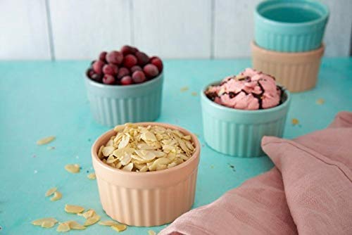 Kook Ramekins, Creme Brulee, Pink Ramekins, Set of 6 Porcelain Souffle Dishes, Oven Safe, for Baking Pot Pies, Lava Cake, Soup, 10 Oz (Peach)