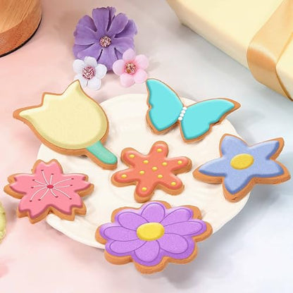 6 PCS Flower Cookie Cutters Set, Stainless Steel Flowers Cookie Cutters, Butterfly Cherry Blossom Tulip Daisy Shaped Baking Tools for Home Baking, Party Favors (Flower & Butterfly)