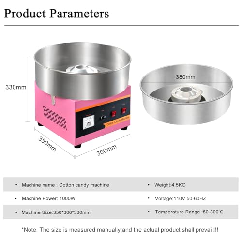 Commercial Cotton Candy Machine,110V 1000W Cotton Candy Maker, Candy Floss Maker,Making marshmallows,with Stainless Steel Bowl, Sugar Scoop,Anti-Rust Coating, for Family Party, Kids Birthday.