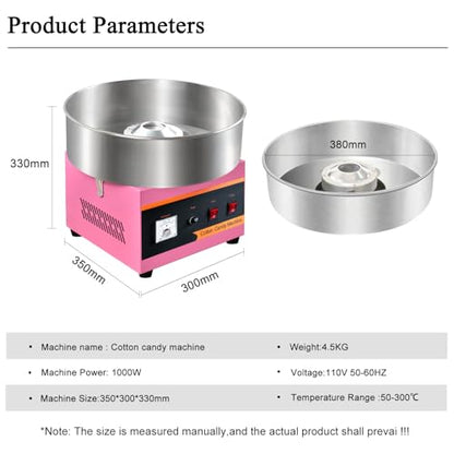 Commercial Cotton Candy Machine,110V 1000W Cotton Candy Maker, Candy Floss Maker,Making marshmallows,with Stainless Steel Bowl, Sugar Scoop,Anti-Rust Coating, for Family Party, Kids Birthday.