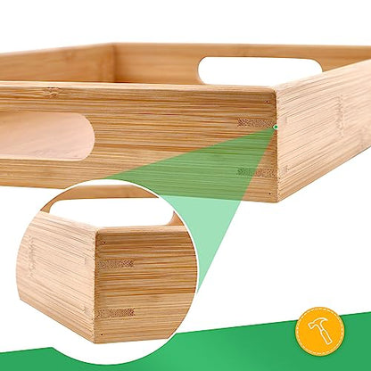 Sgigiul Bamboo Dinner Food Trays for Eating On Couch Party Platters for Serving Food Decorative Tray for Kitchen Counter Rectangle(16.5" Lx11.6''W and 15.5''Lx10.6''W)