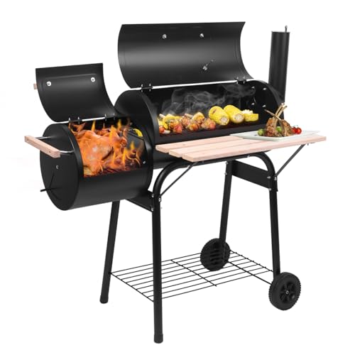Karl home Charcoal Grill Offset Smoker, Charcoal Barbecue Grills with Spacious Cooking Area, Barrel BBQ Grill and Smokers Combo for Outdoor Balcony Picnics Party Camping