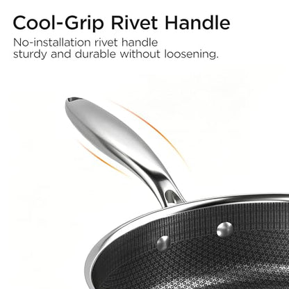 COOKER KING 3.6-Quart Hybrid Stainless Steel Sauté Pan with Lid, 10" Tri-Ply Clad Deep Frying Pan, Non-Stick & Non-Toxic Skillet for Egg, Cake, Seafood, Induction Compatible, Oven & Dishwasher Safe