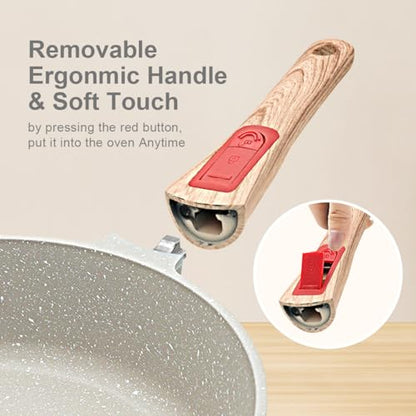 AIKENBBKK 12 Inch Nonstick Deep Frying Pan Skillet with Lid, 5 QT Saute Pan, Non Stick Frying Pans, Compatible with All Stovetops, Detachable Handle, Oven Safe, PFOA PFOS Free