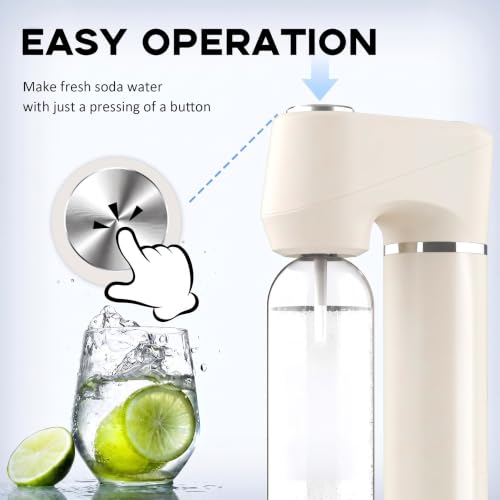 LAZMOQUSA Sparkling Water & Soda Maker with 2 BPA-Free Carbonating Bottles (1L + 0.5L), Home Carbonated Seltzer Machine (60L CO2 Cylinder Not Included), White