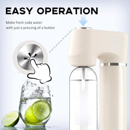LAZMOQUSA Sparkling Water & Soda Maker with 2 BPA-Free Carbonating Bottles (1L + 0.5L), Home Carbonated Seltzer Machine (60L CO2 Cylinder Not Included), White
