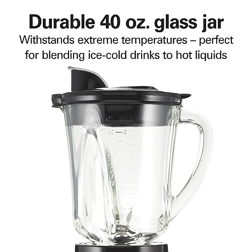 Hamilton Beach Blender and Food Processor Combo for Shakes & Smoothies, With 3 Cup Electric Food Chopper Attachment, 40 oz Glass Jar, Blender Travel Cup, 700 Watts Peak Power, Gray & Black (58163)