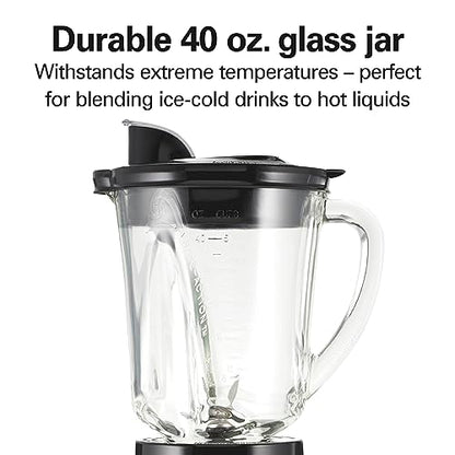 Hamilton Beach Blender and Food Processor Combo for Shakes & Smoothies, With 3 Cup Electric Food Chopper Attachment, 40 oz Glass Jar, Blender Travel Cup, 700 Watts Peak Power, Gray & Black (58163)