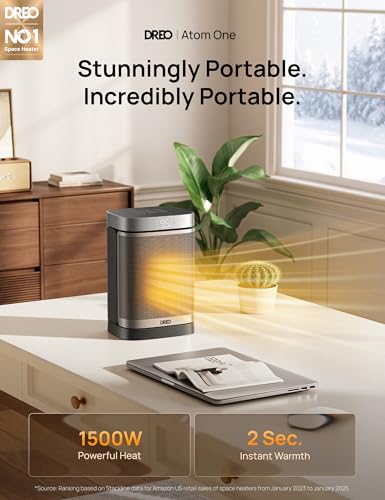 DREO Space Heater, 1500W Portable Electric Heaters for Indoor Use, PTC Ceramic Heater for Office with Remote, Thermostat, 70°Oscillation, 12H Timer, 5 Modes, Safe Quiet Room Heater for Bedroom