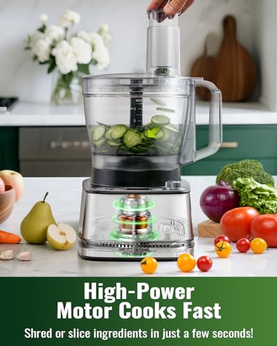 TWOMEOW Food Processor, 4 Programs & Pulse,1000W Max Power,12 Cups Total Volume for Slicing, Mincing, Dicing, Shredding, Puree, Dough and Vegetable Chopper Clean Bowl Scraper, Stainless Steel