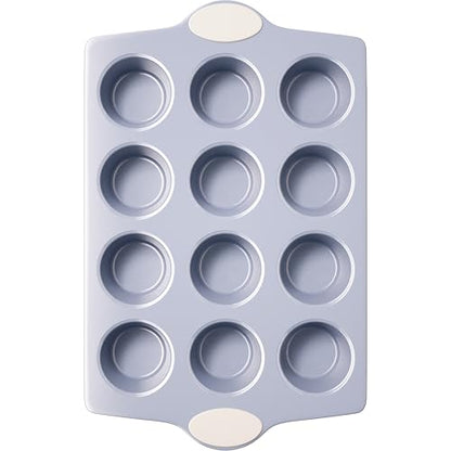 BRONYPRO 12-Cup Non Toxic Nonstick Ceramic Muffin Pan & Cupcake Tin, PFOA & PFOA Free, Heavy Duty Rust-Resistant Aluminized Steel, Oven Safe, Cream White