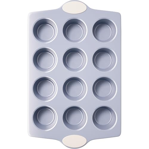 BRONYPRO 12-Cup Non Toxic Nonstick Ceramic Muffin Pan & Cupcake Tin, PFOA & PFOA Free, Heavy Duty Rust-Resistant Aluminized Steel, Oven Safe, Cream White