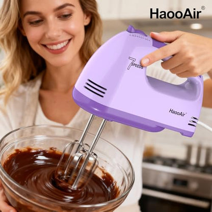 HaooAir Electric Handheld Mixer, 7-Speed Adjustable Kitchen Mixer, 5 Stainless Steel Accessories (2 * Dough Hooks, 2 * Beaters, 1 * Whisk), Perfect for Kitchen and Baking Food Mixers, Purple