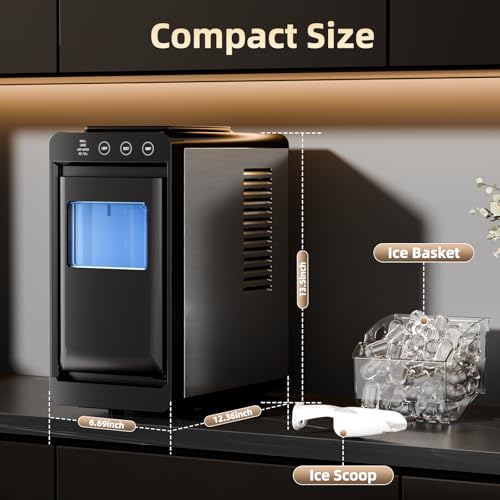 Countertop Portable Ice Maker, 8 Cubes in 6 Mins Fast Ice Making, 26Lbs Ice Per Day Auto Self-Cleaning Ice Machine with Ice Basket & Scoop, Compact Mini Ice Maker for Home Kitchen Office Bar RV Travel